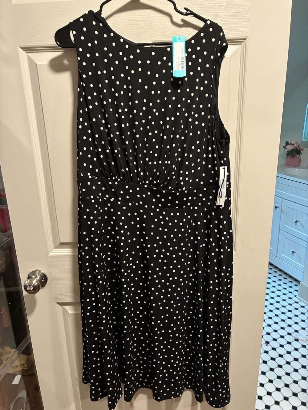 Maggy London Morell Knit Midi Dress Size 18W Black Polka Dot Sleeveless